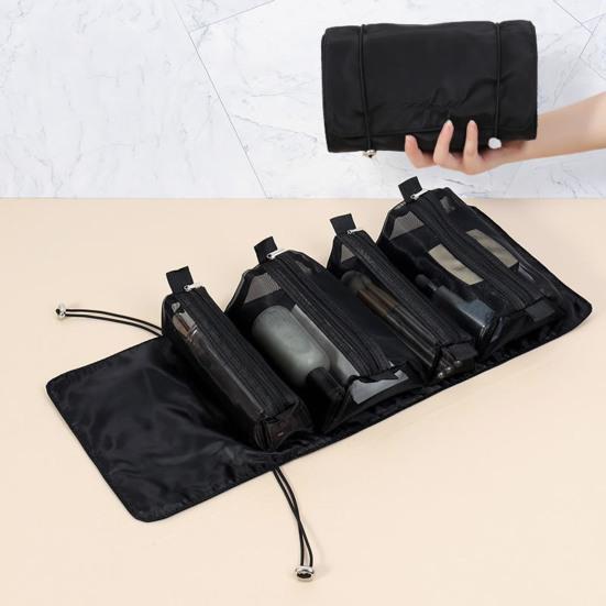 4-in-1 Makeup Bag for Women Detachable Mesh Cosmetic Storage Bag Folding Large-Capacity Portable Toiletry Organizer for Travel Business Trip