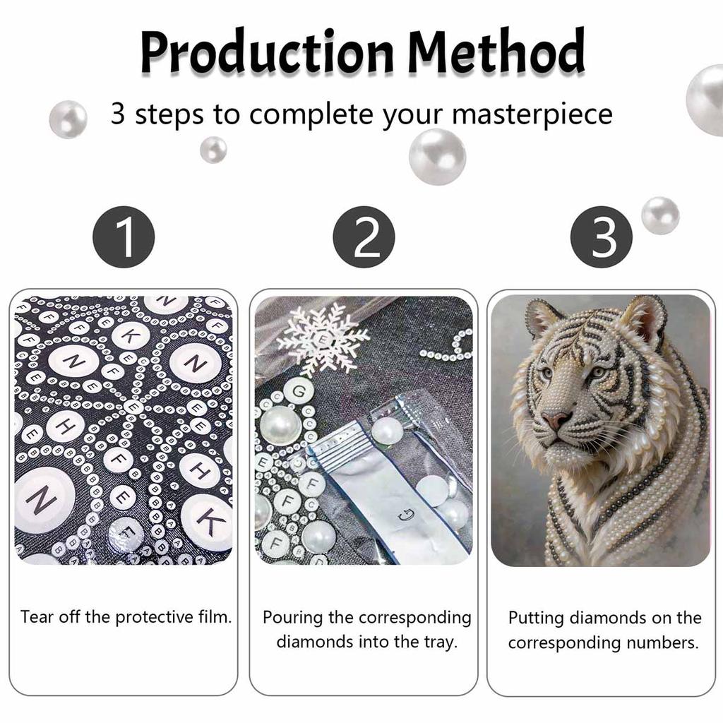 DIY 3D Pearl Diamond Painting Art Set Home Decor White Tiger Animal Art Set Wall Art