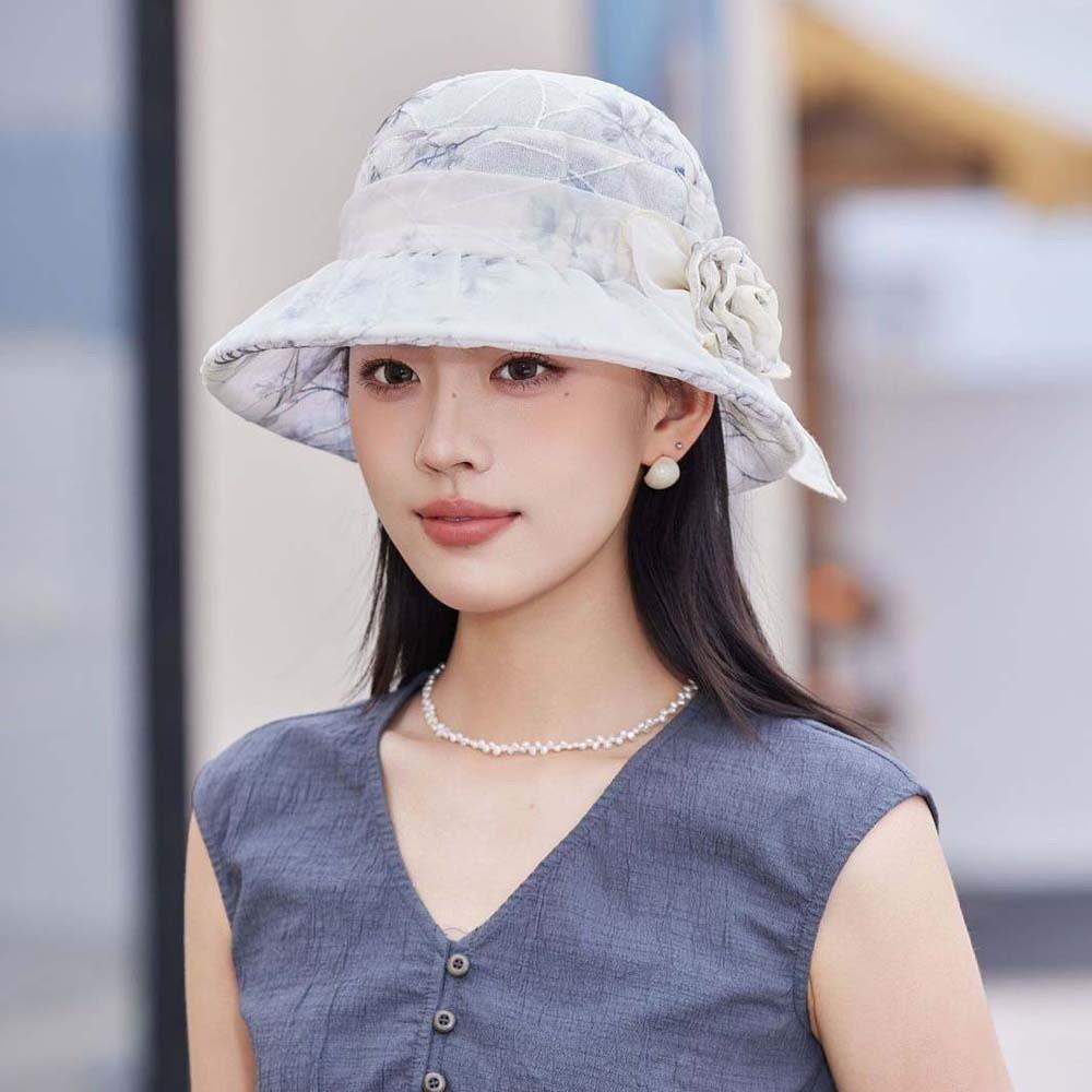 Portable Thin Bow Sunshade Cap Folding Sunscreen Basin Hat Panama Hat Floral Fisherman Hat  Outdoor
