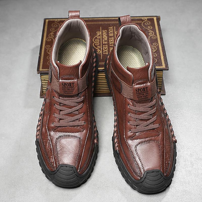 Autumn/Winter  Men's Casual Leather Shoes British-Style Driving Shoes Handmade High-Top Boots Moccasins Shoes