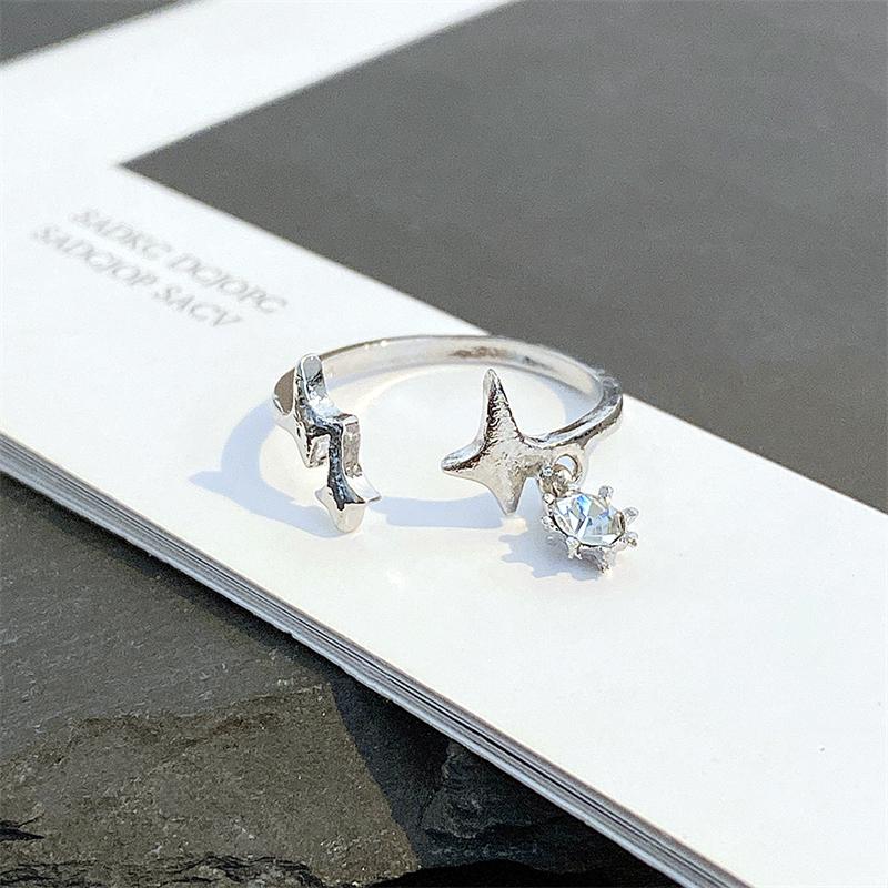 Kpop Silver Color Rings Set Y2K Crystal Heart Rings for Women Hollow Trendy Fashion Jewerly Emo Rings Accessories