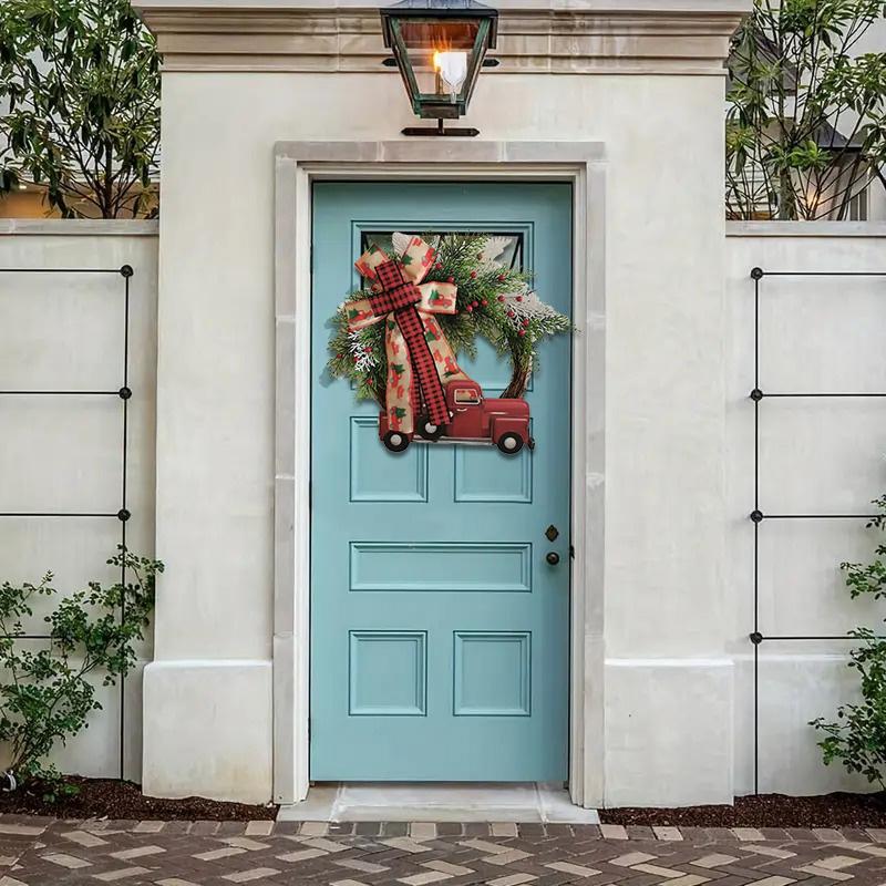 Christmas Rattan Leaves Woven Tape Home Party Door Wreath Decorative Rattan Red Berry Bowknot Chic