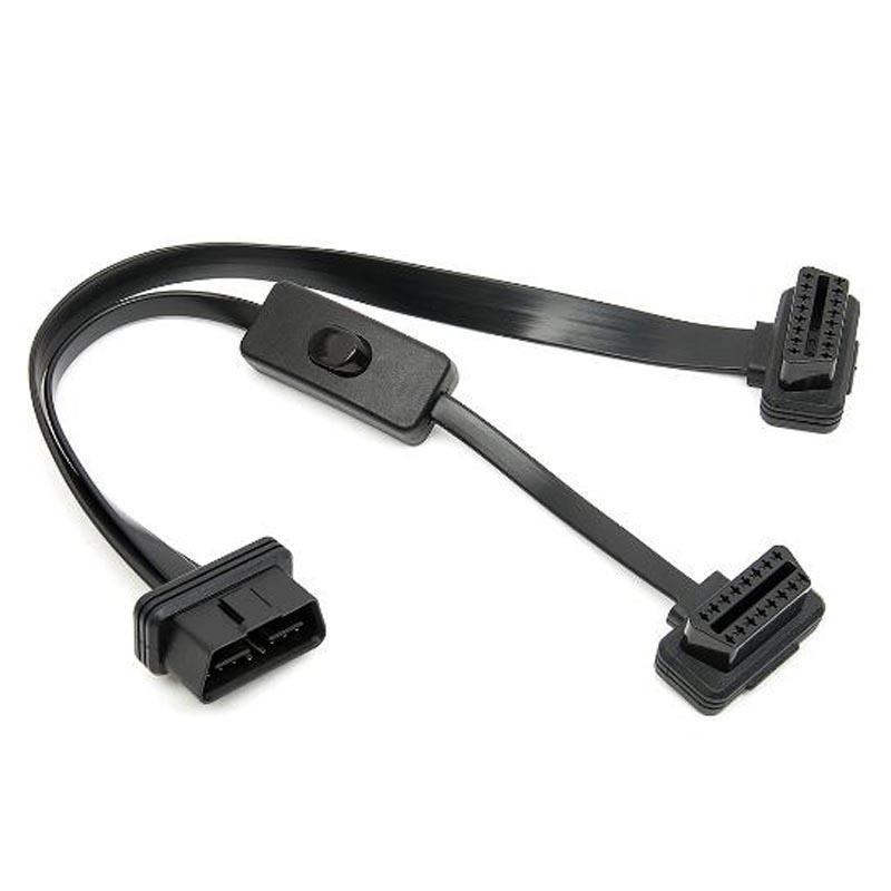 OBD2 Y Splitter 1 In 2 Extension Cable Ultra-thin Elbow Noodles Cable Diagnostic Connector Cable Cord With Switch