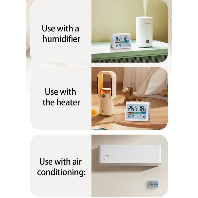 Indoor Thermometers Hygrometer Meter Clock Calendar for Home with USB Rechargeable Design and High Precise Sensors