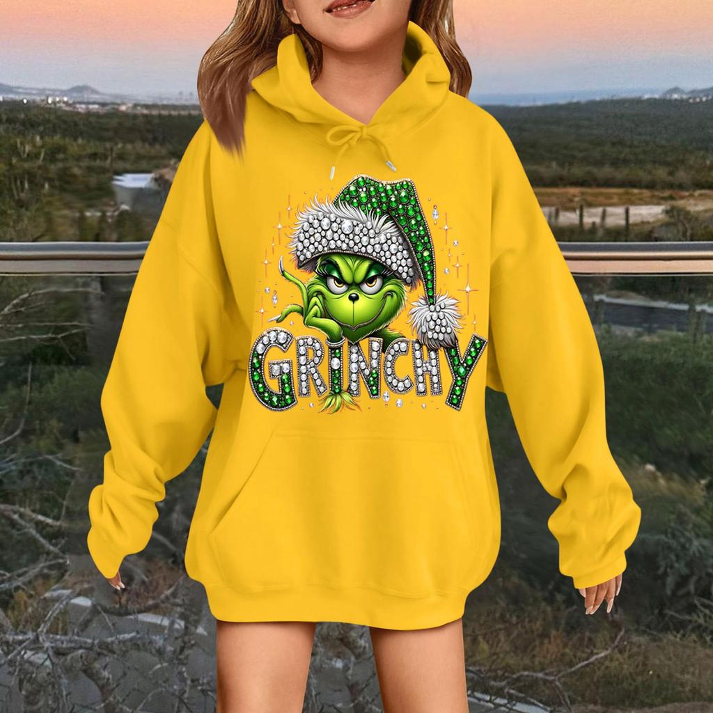Children's Fashionable Casual Long-sleeved Loose Christmas Print Pullover Hooded Sweatshirt
