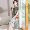 Printed Chiffon Cheongsam Dress - Women's Summer Mom Outfit, Mid-Length Temperament Style.