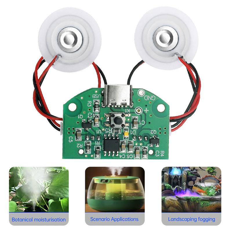 Modulo Umidificatore USB Doppio Spray Scheda di Controllo Atomizzazione Nebulizzatore Ultrasonico Fai-da-te Modulo Interfaccia Tipo-C
