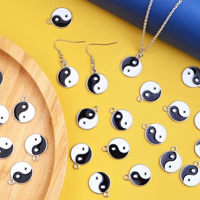 6/12/18pcs Alloy Material Black/White Yin Yang Tai Chi Yin Yang Bagua Pendant DIY Necklace Bracelet Jewelry Making