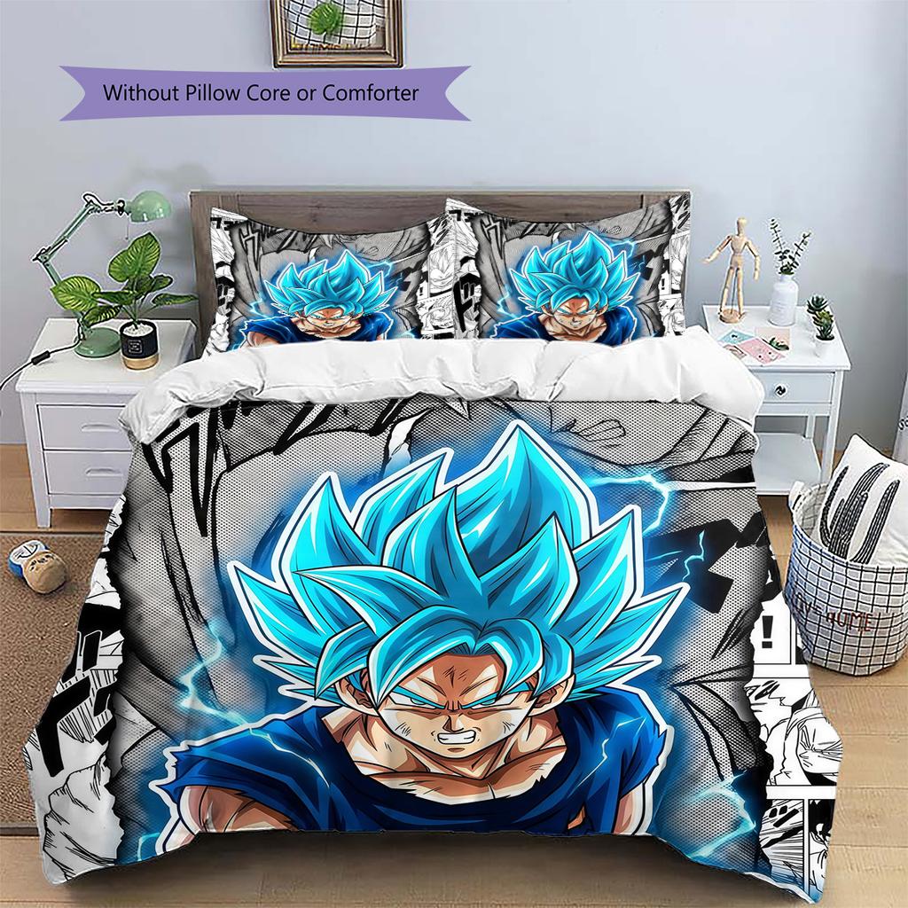 Son Goku Muster Bettwäsche Bettdecke Set Heimdekoration Geschenk (1 Bettbezug + 2 Kissenbezüge (ohne Füllung)).xwn