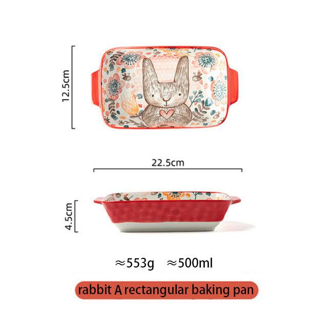 Ceramic Bakeware With Handle Forest Animals Baking Pan Underglaze Kitchen Tableware Salad Bowl Au Gratin Dishes