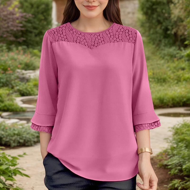 ZANZEA Women Summer Patchwork Round Neck Casual 3/4 Sleeve Loose Blouse