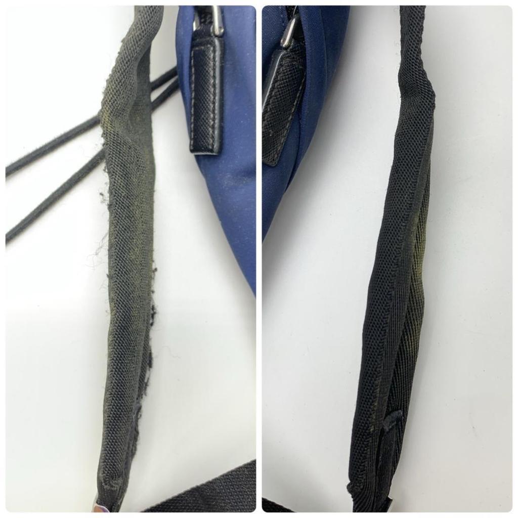 Prada 2VZ135 Stoff Rucksack Reisetasche mit Dreieckslogo Plakette Marine Schwarz Weiß Anhänger Inklusive Aufbewahrungsbeutel