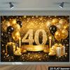 2D-Ebene 40. Geburtstag Party Banner Hintergrund mit Schwarz-Gold-Glitzer-Thema, hergestellt aus strapazierfähigem Polyestermaterial