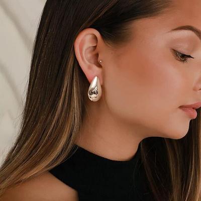 Chunky Gold Stud Earrings Women's Lightweight Teardrop Earrings with 18K Real Gold Plated Waterdrop Hollow Open