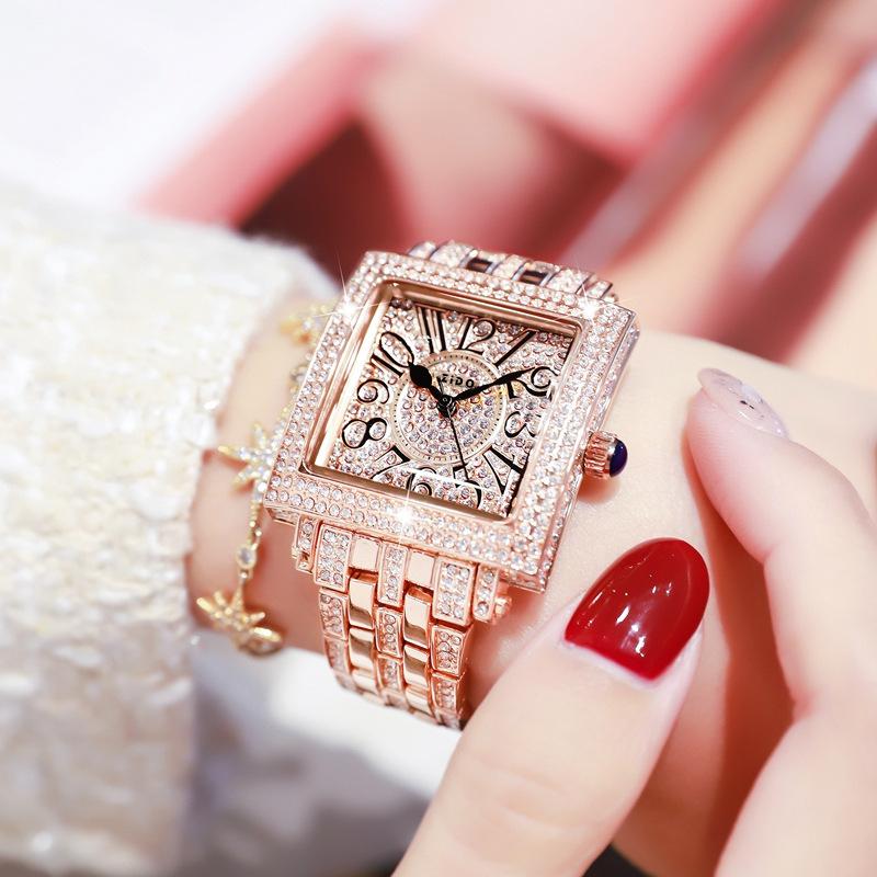 UTHAI Damski Zegarek Marka Lekki Luksus Retro Zaawansowany Wodoodporny Diamentowy Pełne Niebo Gwiazdy Kwadratowy Damski Modny Kwarcowy Zegarek