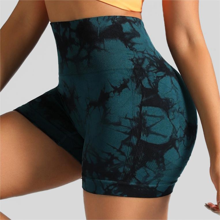 Seamless tie-dye sports shorts tight three-point pants women's high waist, hip lift and belly peach yoga fitness shorts