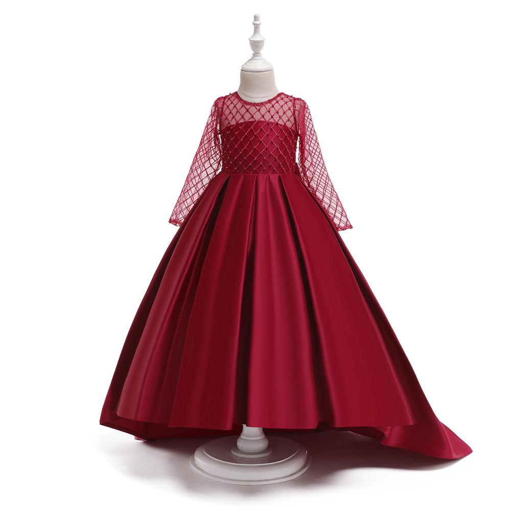 Vestido Formal de Princesa com Mangas Longas para Casamento e Florista Infantil