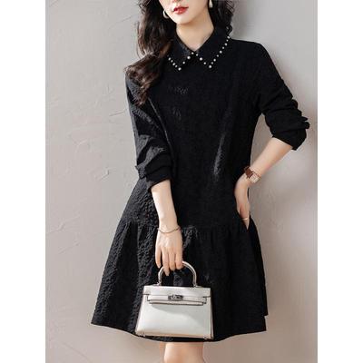 Beaded Long-Sleeve Autumn Dress with Turn-Down Collar - 2025 Slimming Fashion #2722