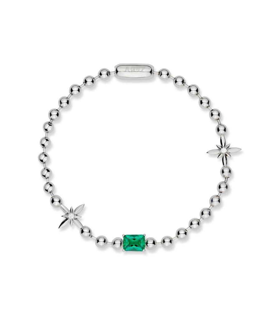 Ag47 I Need. Bracelet-01 Green Stone Flower Ball Chains