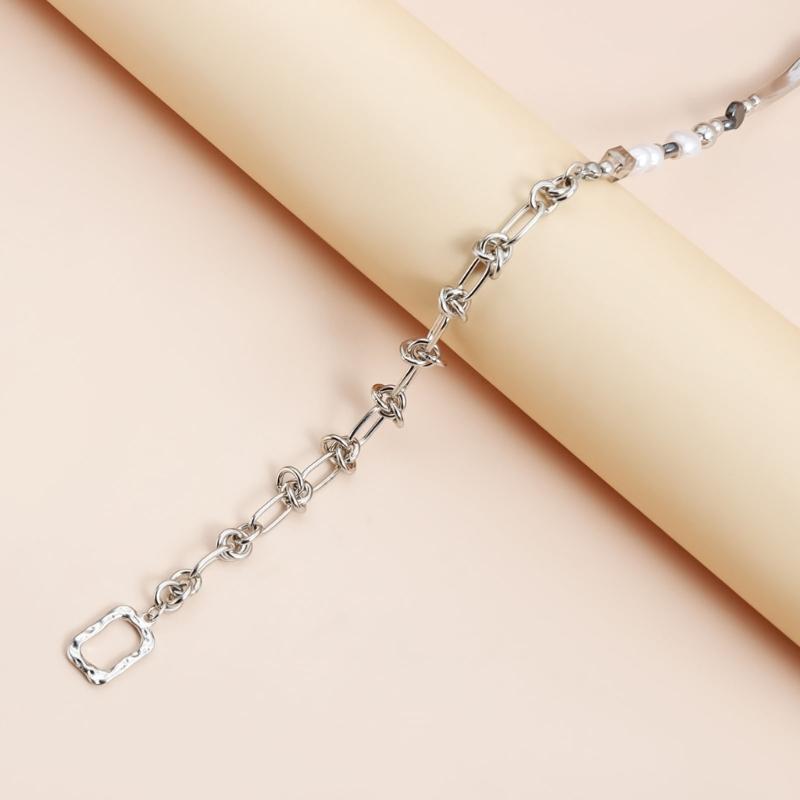 Chic Beaded Alloy Necklace Featuring Flat Moon Charm and Pearls Diamond Elements Creating Modern Fashion Look for Women