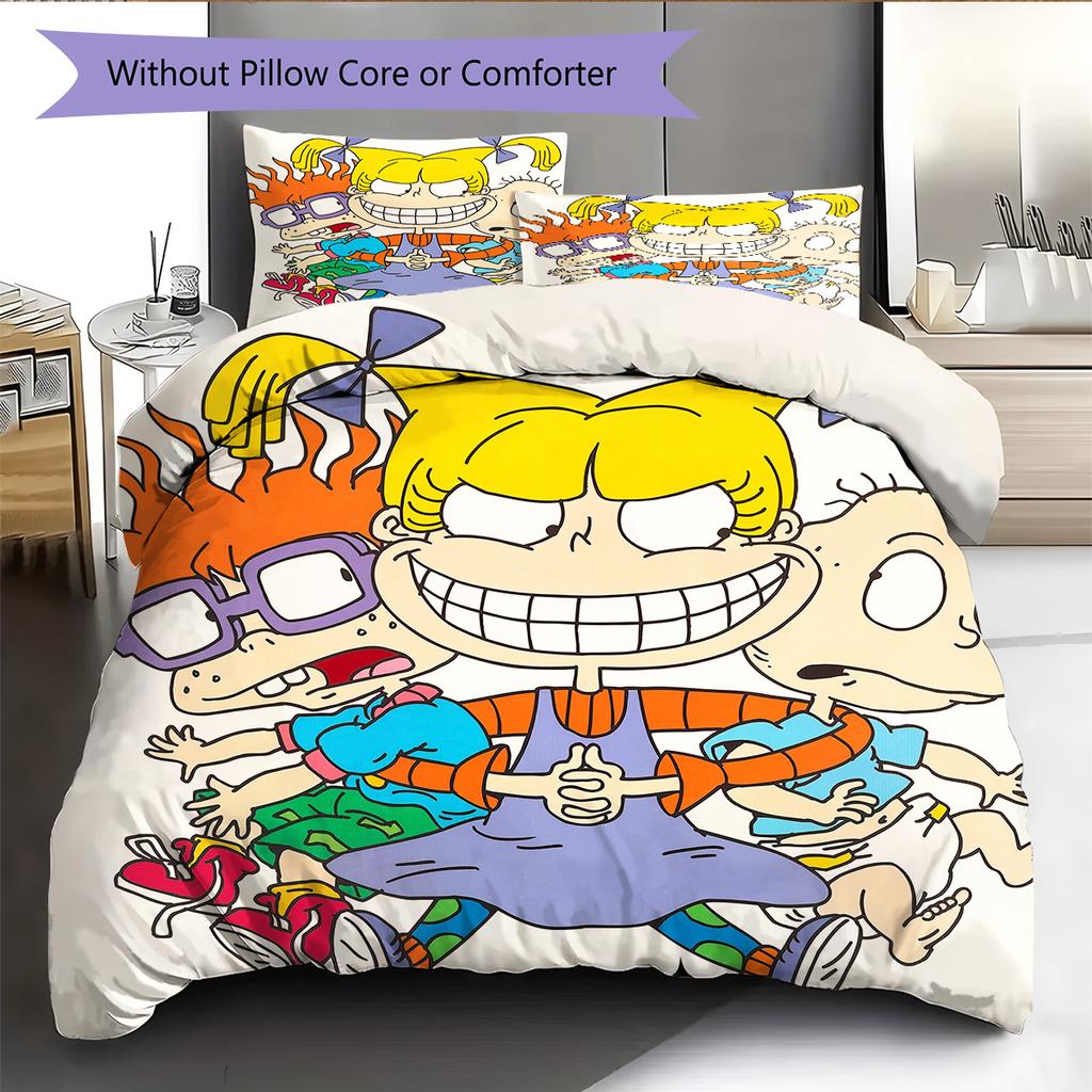 Rugrats  Pattern Bedding Quilt Set  Home Decoration  Gift (1 * Duvet Cover + 2 * Pillowcase  Without Core)