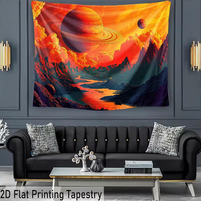 2D Sci-Fi Landscape Backdrop Mountain River with Planets and Dramatic Clouds Party Photo Background