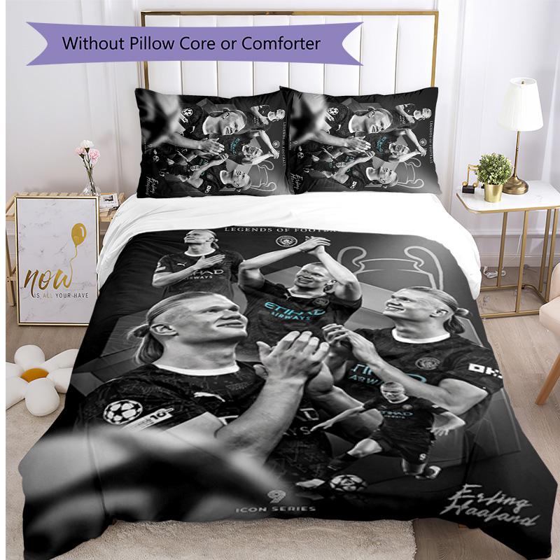 Set Biancheria da Letto 3 Pezzi Stampato Erling Haaland Traspirante Copripiumino con Federe Biancheria da Letto Decorativa per Camera da Letto Casa