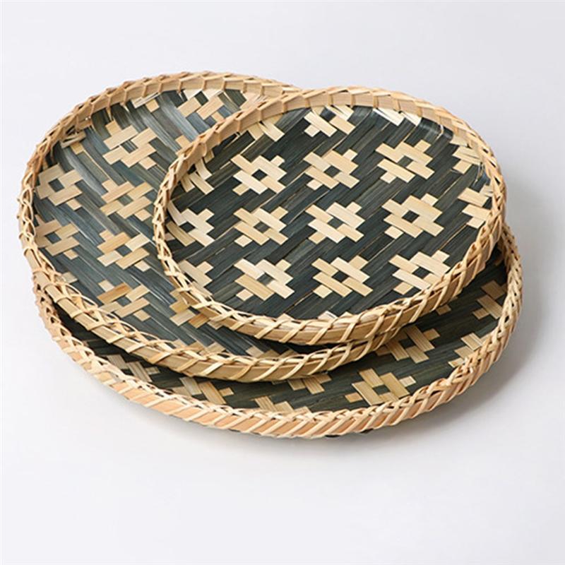 3PCS Colorful Dustpan New Years Eve Decorations Home Decor Food Plate Japanese-Style Bamboo Weaving