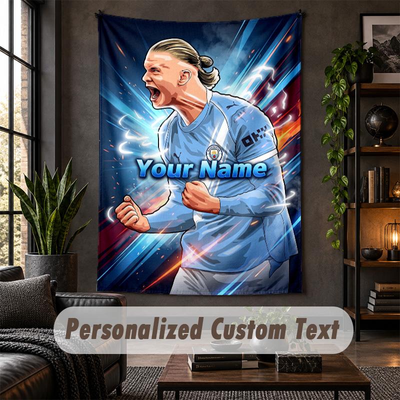 Personalized Wall Tapestry,Erling Haaland Custom Text, Soft Fabric Wall Art For Indoor Decoration