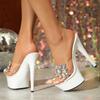 Liyke Sexy Red High Heels Wedding Banquet Shoes Fashion Crystal Gem Open Toe Party Stripper Women Platform Slippers Sandal Pumps