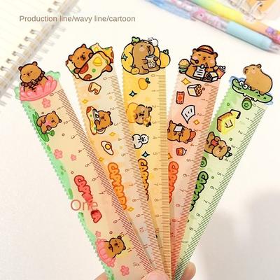 Règle Capybara 15 cm, fournitures scolaires et de bureau, lignes ondulées, outils de dessin, règle droite en acrylique, outil de mesure standard