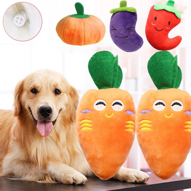 2023 Pet Dog Plush Toy With Sound Soft And Huggable Carrot Pepper Pumpkin And Eggplant Wholesale