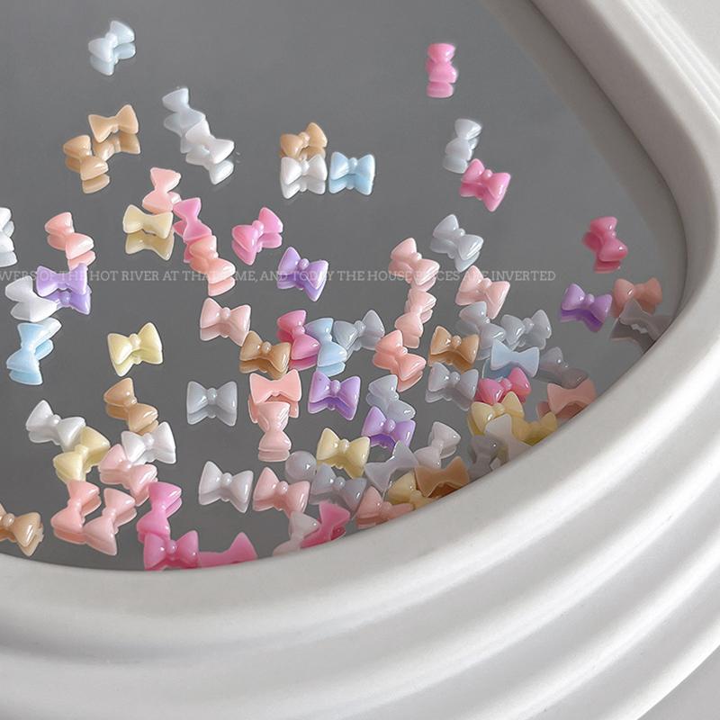 50Pcs Candy Color Bow Nail Art Parts Charms Mini Resin Ribbon Nail Rhinestones Diy Summer Nail Art Decor Accessories