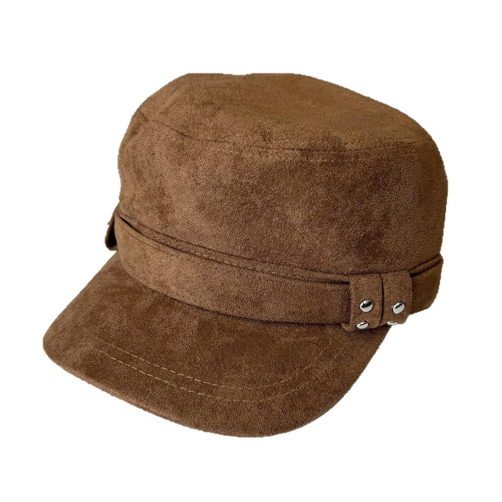 Suede rivet cap women's autumn and winter retro old flat top hat big head circumference painter newsboy hat