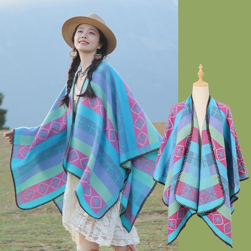 Autumn Winter Preppy Style Scarf Women Layers Poncho Warm Elegant Striped Print Scarve Capa Para Mujer Pashmina Cloak Wrap Shawl