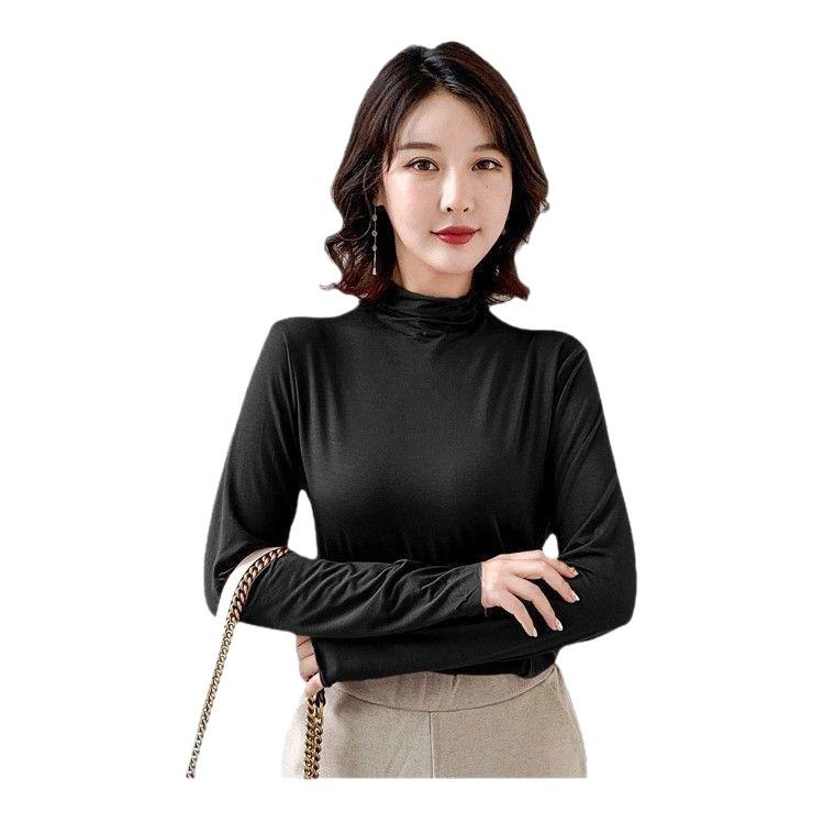 Nine Colors Women's High Neck Modal Base Top - Korean Style Solid Color Long Sleeve for 2025 Autumn/Winter.