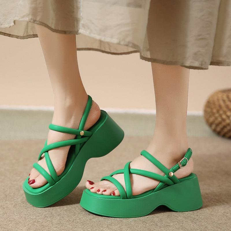 2025 Summer Women's Sandals Wedge Roman Shoes Trendy Hollow Ladies Sandals Fashion Fairy Style Women's Heel Zapatos De Mujer