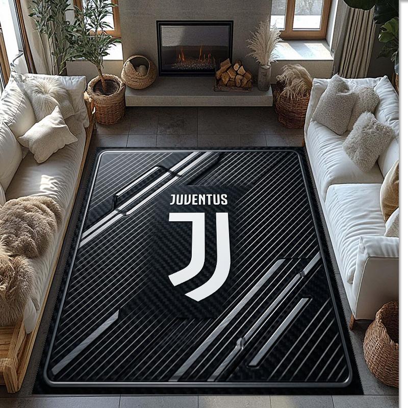 Tappeto in Flanella Stampato Juventus FC Antiscivolo Morbido Poliestere Tappeto per Pavimento Tappetino Decorativo per Interni per Camera da Letto Soggiorno Divano