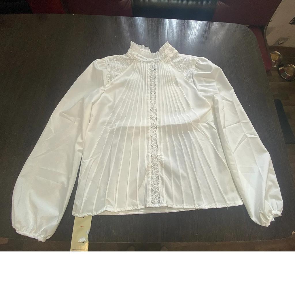 Shirt Spring and Summer High-end Sense of White Puff Sleeve Stand-up Collar Blouse Women
