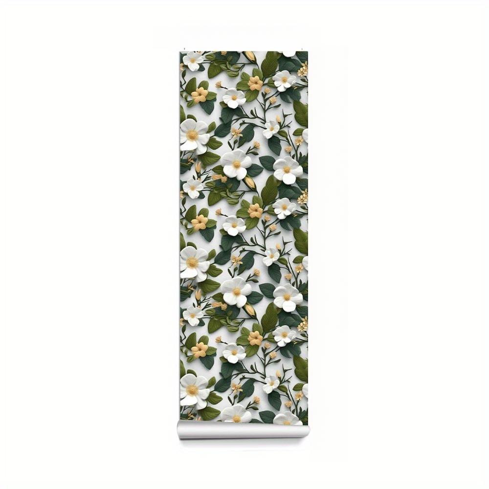 1roll Floral Wallpaper Self Adhesive Wallpaper Green Botanical Wall Covering Washable Removable Decal Wall Stickers for Kitchen Living Room Bedroom