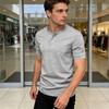 Men Button Crewneck T-Shirt Solid Color Short Sleeve Summer Shirt Casual Tee Shirt for Gym Workout Street Beach Wear