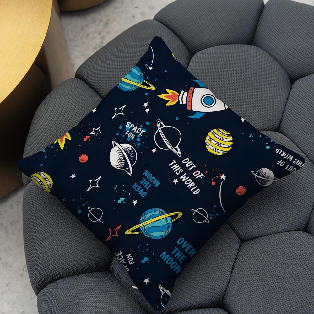 Outer Space Spaceship Astronaut Cushion Cover Reversible Plush Pillow Cover For Car Sofa Bedroom Decorative Gift Pillowcase