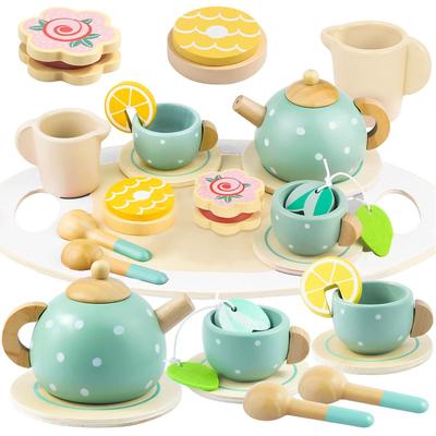 Wooden Afternoon Tea Set Toy Pretend Play Food Learning Role Play Game Early Educational Toys for Toddlers Girls Boys Kids Gifts