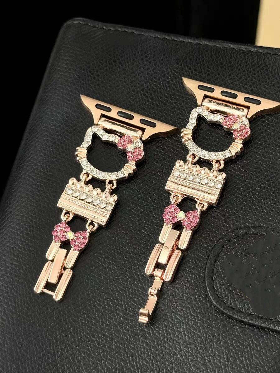 

New Bling Cat bracelet link For Apple Watch band Series S10/8/7/6/3/4/5/9 40mm 41mm 42mm 44mm 45mm 46mm 42mm44mm45mm46mm49mm рожевий колір золота