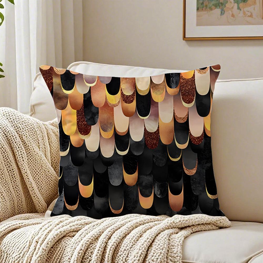 Nordic Original Geometric Marble Pattern Pillow Case Double-Sided Plush Sofa Cushion Covers Organic Breathable Invisible Zipper Peach skin 18*18(CM)-1Pcs