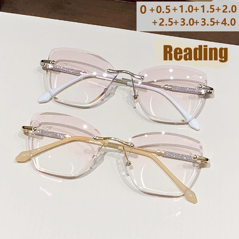 Fortschrittliche rahmenlose Lesebrille für Presbyopie Anti-Blaulicht Farbverlauf Rosa Ultra Glänzend 60016