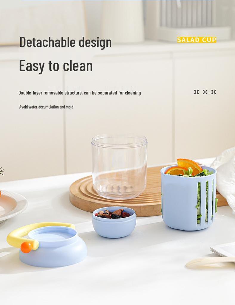 Portable Food Grade Fruit & Vegetable Cup with Fork - Double Layer & Sealed for Office or On-the-Go