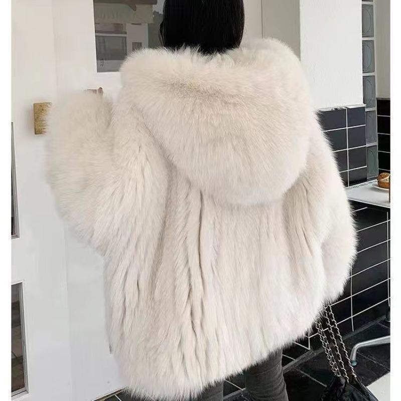 Imitation Fox Fur Women's Winter New Hooded Loose and Thin Fluff Jacket Light Trendy