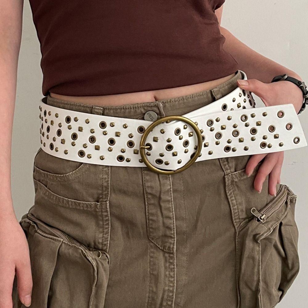 Harajuku Wide Waist Strap Y2K Metal Round Buckle Waistband Fashion Trouser Dress Belts