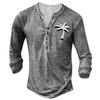 Men's Long Sleeve Pattern Embroidery Fashion T-Shirt Autumn Long Sleeve Print Button Pullover Top
